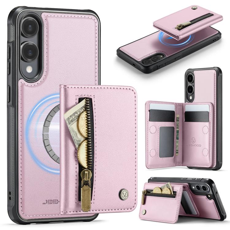 For Samsung Galaxy S25 Edge 5G JEEHOOD J12 Exquisite RFID MagSafe Zipper Card Bag Phone Case(Pink)