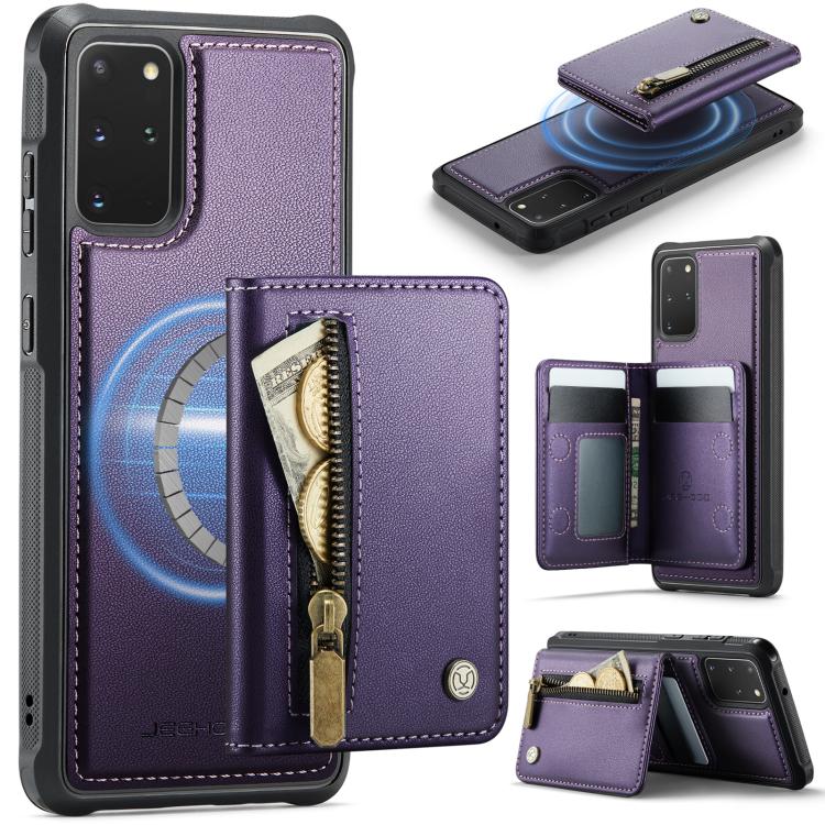 

For Samsung Galaxy S20+ JEEHOOD J12 Exquisite RFID MagSafe Zipper Card Bag Phone Case(Purple)