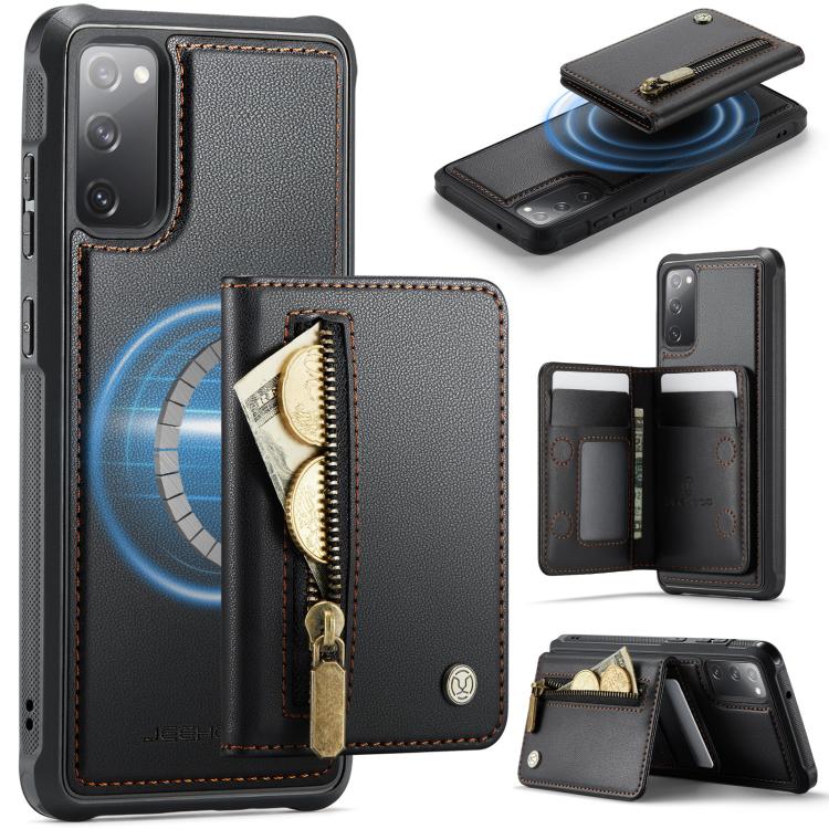 

For Samsung Galaxy S20 FE 5G JEEHOOD J12 Exquisite RFID MagSafe Zipper Card Bag Phone Case(Black)