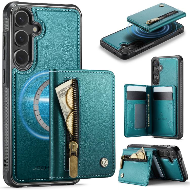For Samsung Galaxy S26 5G JEEHOOD J12 Exquisite RFID MagSafe Zipper Card Bag Phone Case(Green)