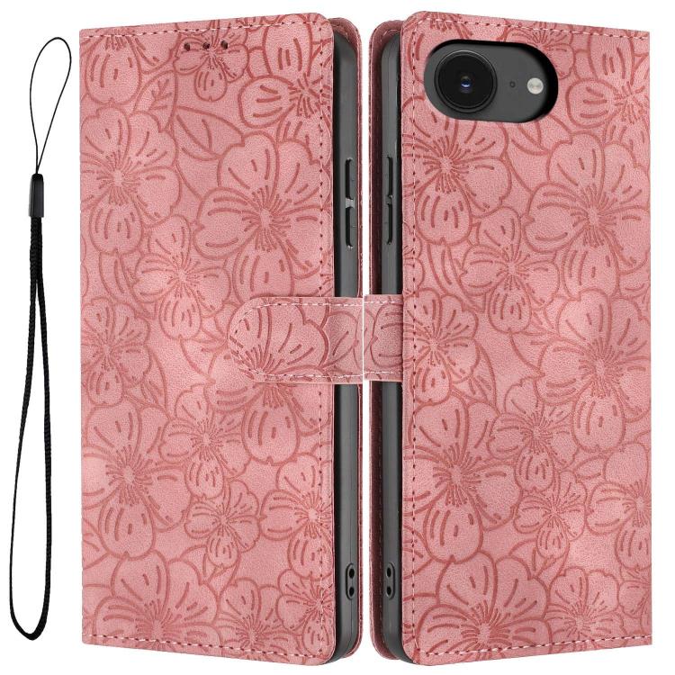 

For iPhone 16e Cherry Blossoms Embossed Leather Phone Case(Pink)