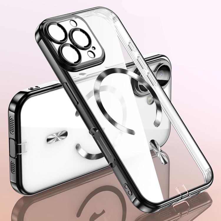

For iPhone 16 Pro Max Plating Paint TPU MagSafe Phone Case with Dust Plug & Lens Film(Black)