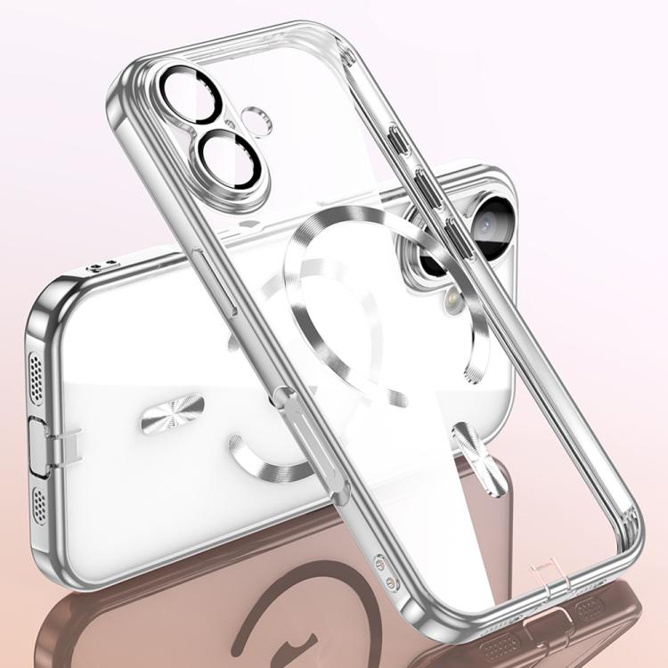 

For iPhone 16 Plating Paint TPU MagSafe Phone Case with Dust Plug & Lens Film(Silver)