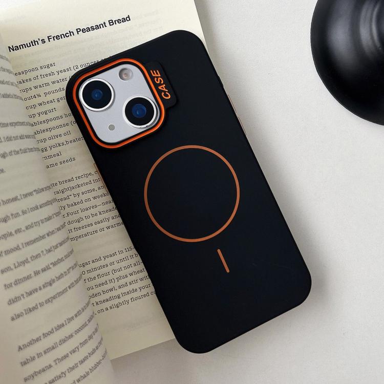 

For iPhone 14 Large Hole Solid Color Frame CESA Fine Ring Magsafe Phone Case(Black)