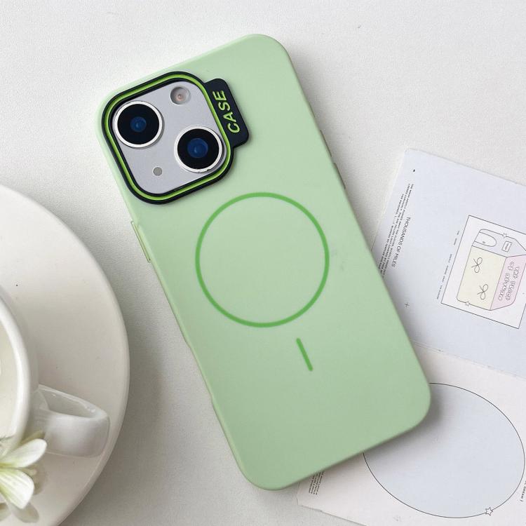 

For iPhone 14 Plus Large Hole Solid Color Frame CESA Fine Ring Magsafe Phone Case(Green)