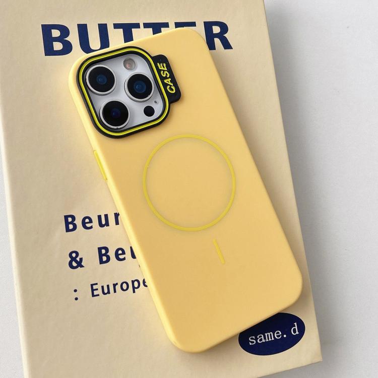 

For iPhone 14 Pro Max Large Hole Solid Color Frame CESA Fine Ring Magsafe Phone Case(Yellow)