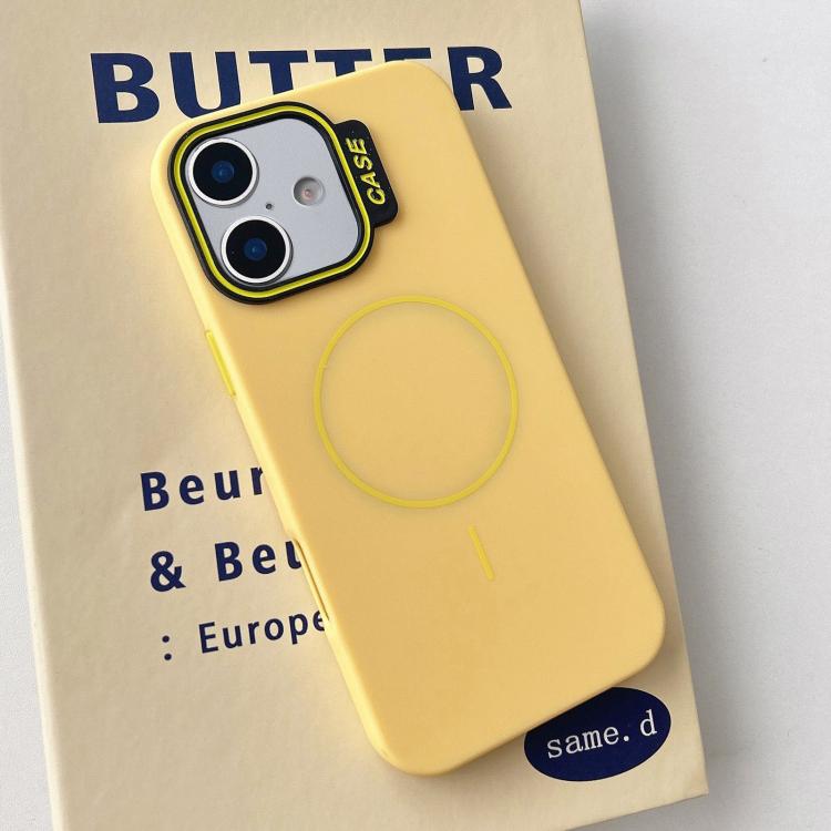 

For iPhone 16 Large Hole Solid Color Frame CESA Fine Ring Magsafe Phone Case(Yellow)