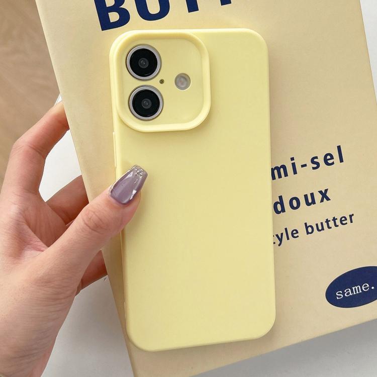 

For iPhone 16 Plus Precision Hole Camera Frame Solid Color Phone Case(Yellow)
