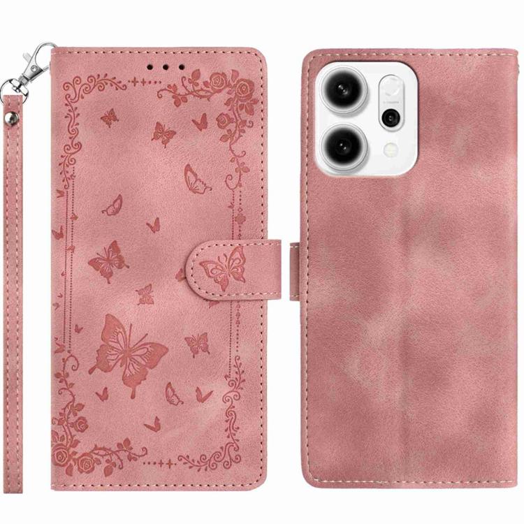 

For OPPO Reno14 Global Secret Garden Butterfly Pattern Leather Phone Case(Pink)