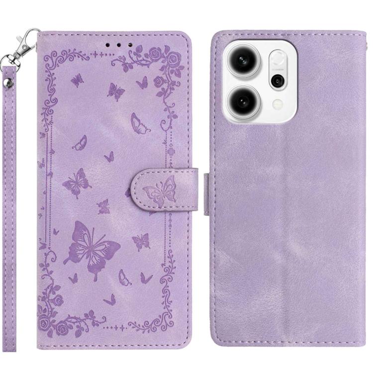 

For OPPO Reno14 Global Secret Garden Butterfly Pattern Leather Phone Case(Purple)