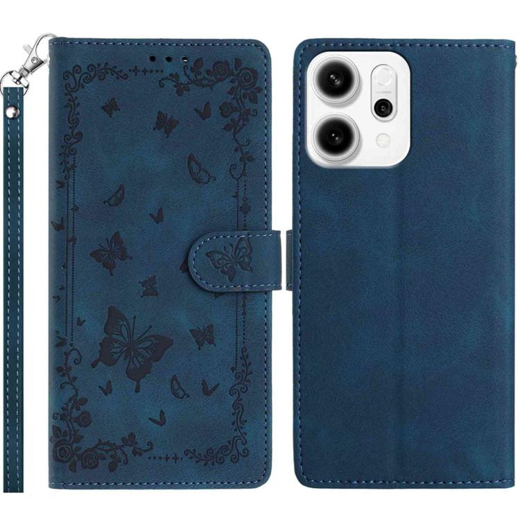 

For OPPO Reno14 Global Secret Garden Butterfly Pattern Leather Phone Case(Dark Blue)