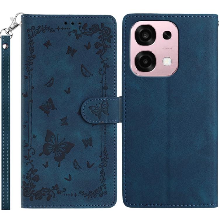 

For OPPO A6 Pro 4G / 5G Global Secret Garden Butterfly Pattern Leather Phone Case(Dark Blue)