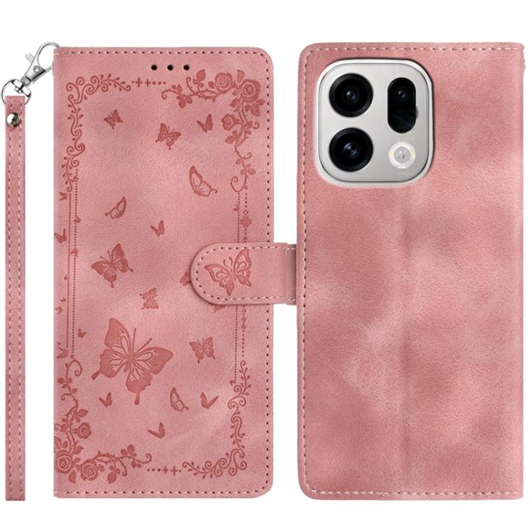 

For OPPO Find X9 Pro Secret Garden Butterfly Pattern Leather Phone Case(Pink)