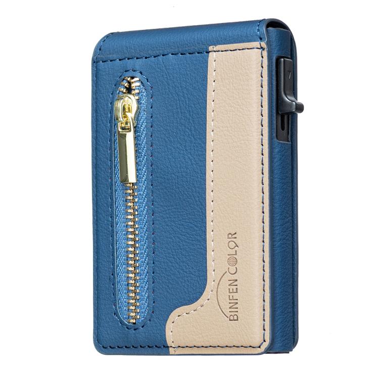 

BFK31 Colorblock Zipper MagSafe Magnetic Leather Card Bag(Dark Blue)