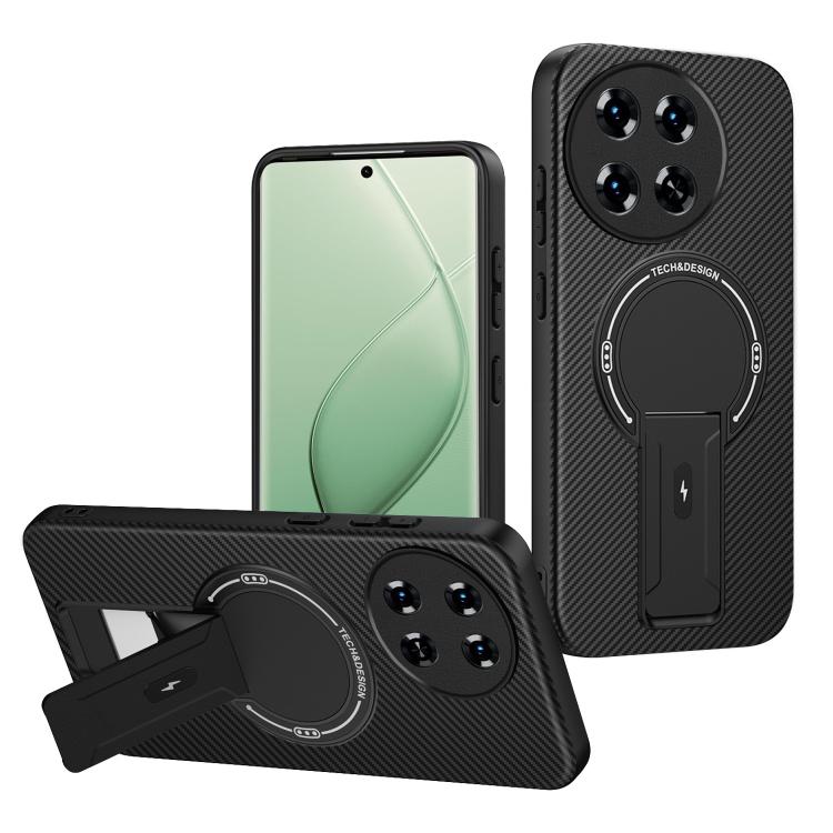 

For Tecno Spark 30 Pro 4G Carbon Fiber Texture MagSafe Phone Case with Holder(Black)
