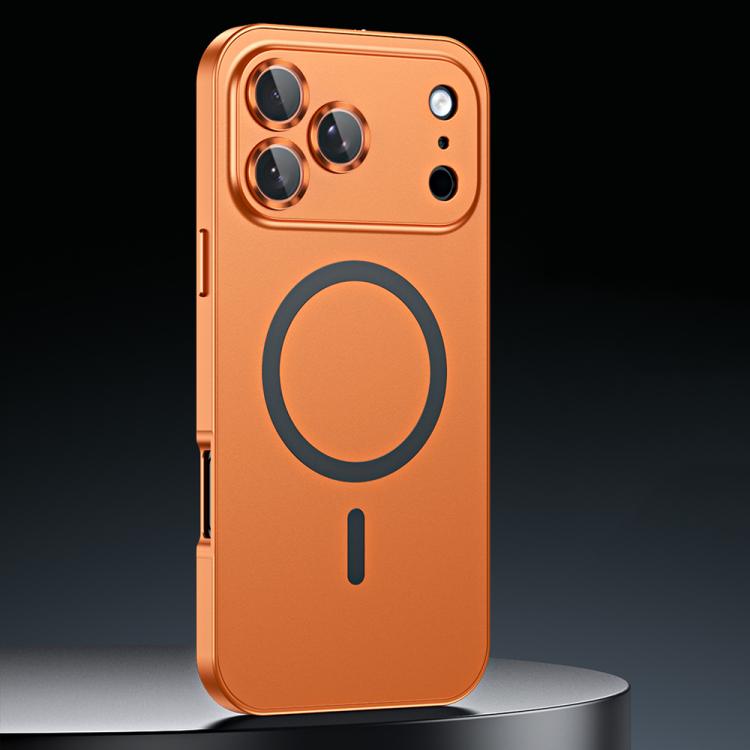 

For iPhone 17 Pro Max Spring Buckle MagSafe Magnetic Metal Phone Case(Orange)