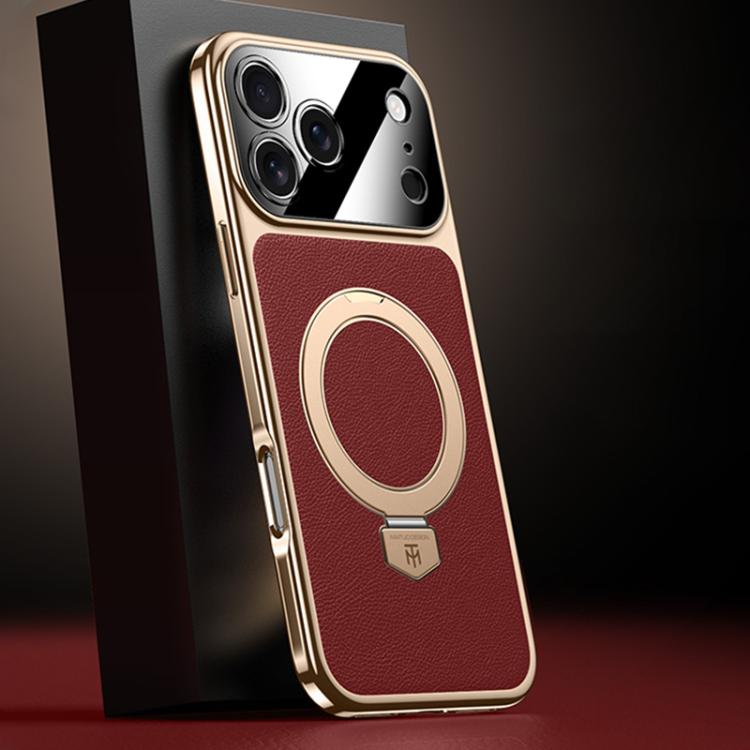 

For iPhone 17 Pro Max Plain Leather MagSafe Holder Phone Case(Red)