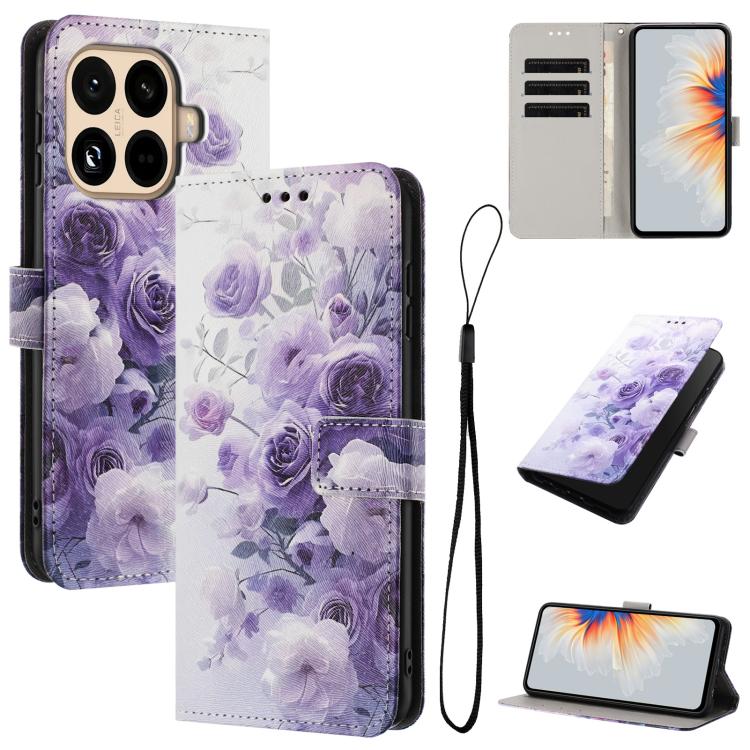 

For Xiaomi 15T Pro 5G Color Drawing Pattern Leather Phone Case(Purple Rose)