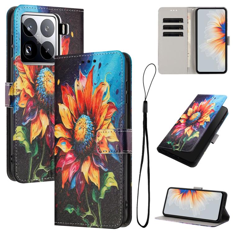 

For Xiaomi 15 Pro Color Drawing Pattern Leather Phone Case(Sunflower)