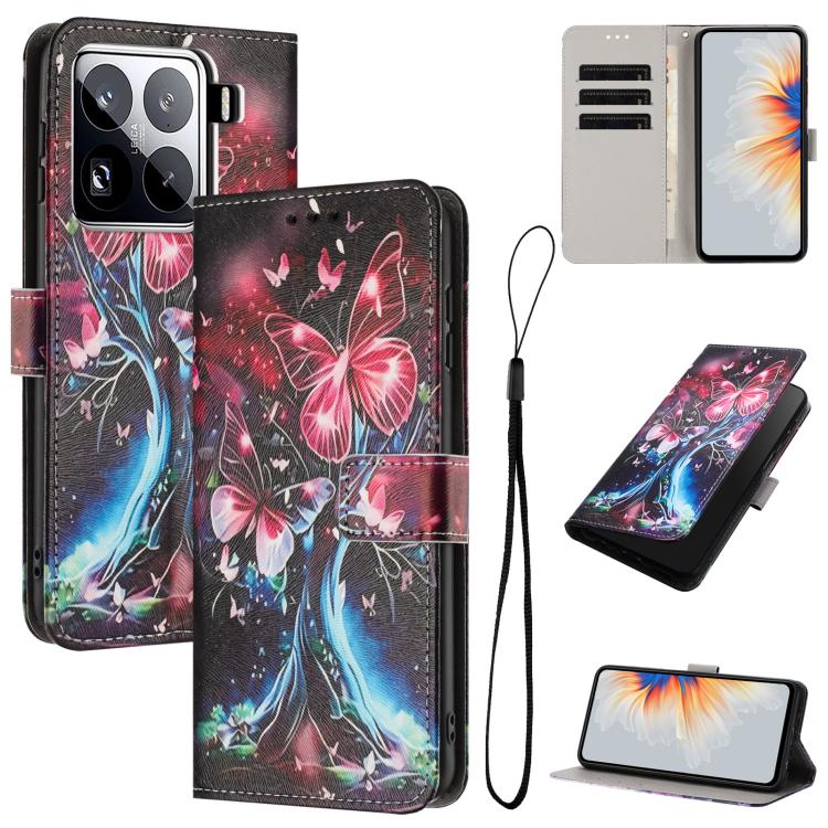 

For Xiaomi 15 Pro Color Drawing Pattern Leather Phone Case(Butterfly Tree)