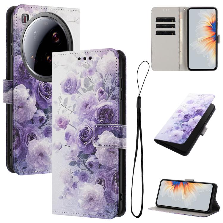 

For Xiaomi 15 Ultra 5G Global Color Drawing Pattern Leather Phone Case(Purple Rose)