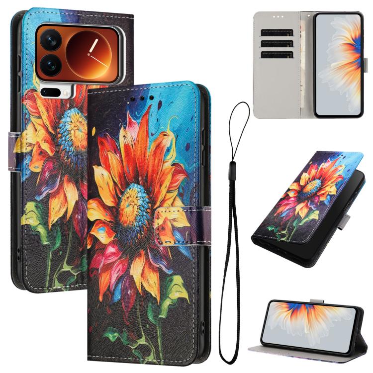 

For Xiaomi 17 Pro Color Drawing Pattern Leather Phone Case(Sunflower)