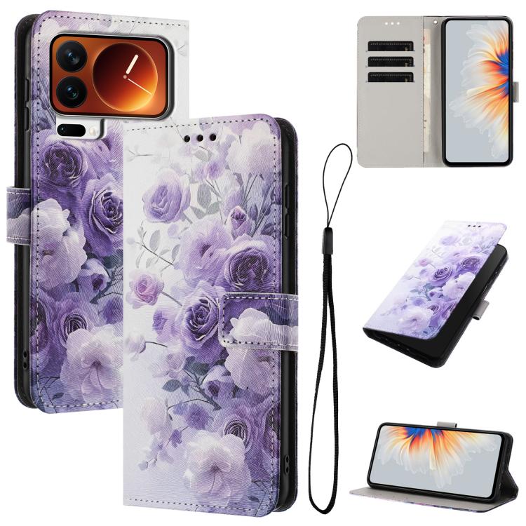 

For Xiaomi 17 Pro Max Color Drawing Pattern Leather Phone Case(Purple Rose)