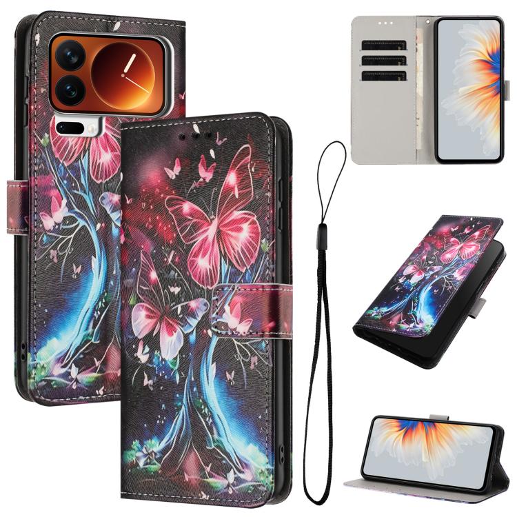 

For Xiaomi 17 Pro Max Color Drawing Pattern Leather Phone Case(Butterfly Tree)