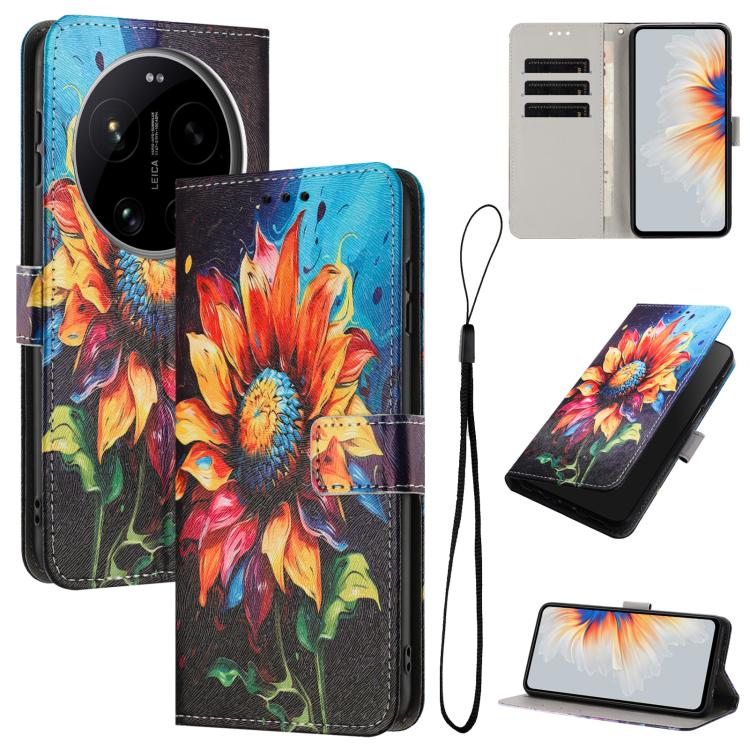 

For Xiaomi 17 Ultra Color Drawing Pattern Leather Phone Case(Sunflower)
