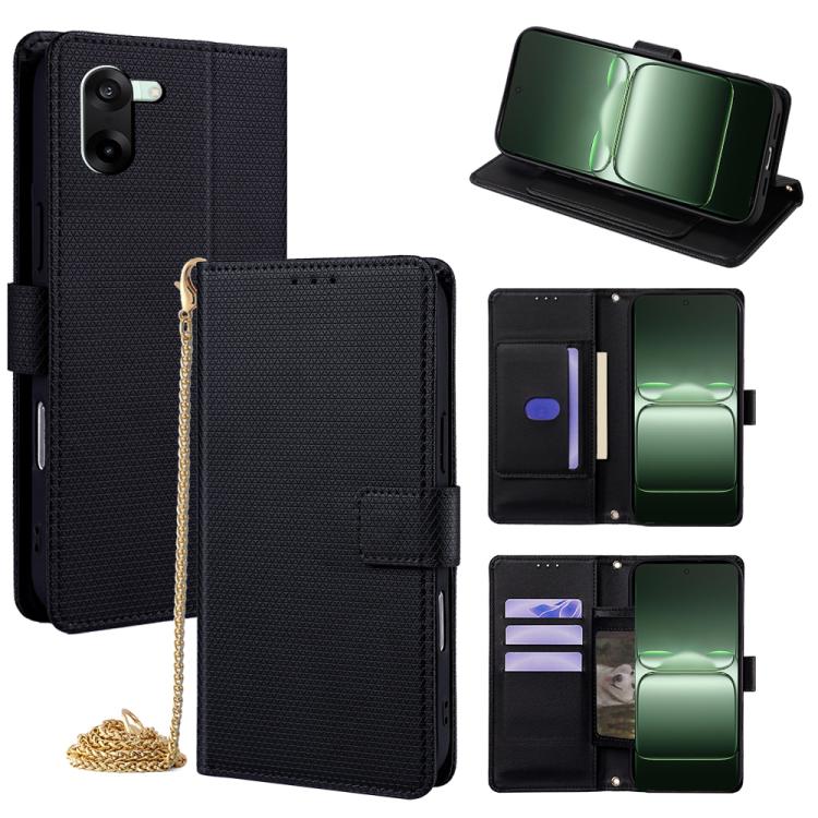 

For OnePlus Ace 5 Racing / Nord CE5 Crossbody Chain Triangle Leather Phone Case(Black)