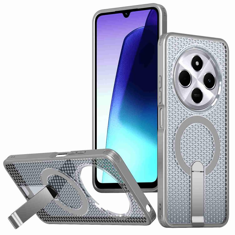 

For Redmi 14R 5G / Poco C75 Honeycomb Cooling MagSafe Holder Phone Case(Titanium Grey)