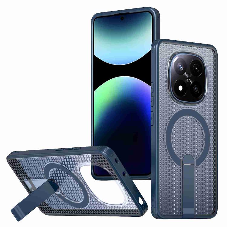 

For Redmi Note 14 Pro / Note 14 Pro+ 5G Honeycomb Cooling MagSafe Holder Phone Case(Blue)
