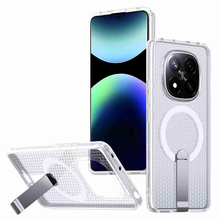 

For Redmi Note 14 Pro / Note 14 Pro+ 5G Honeycomb Cooling MagSafe Holder Phone Case(Frosted Transparent)