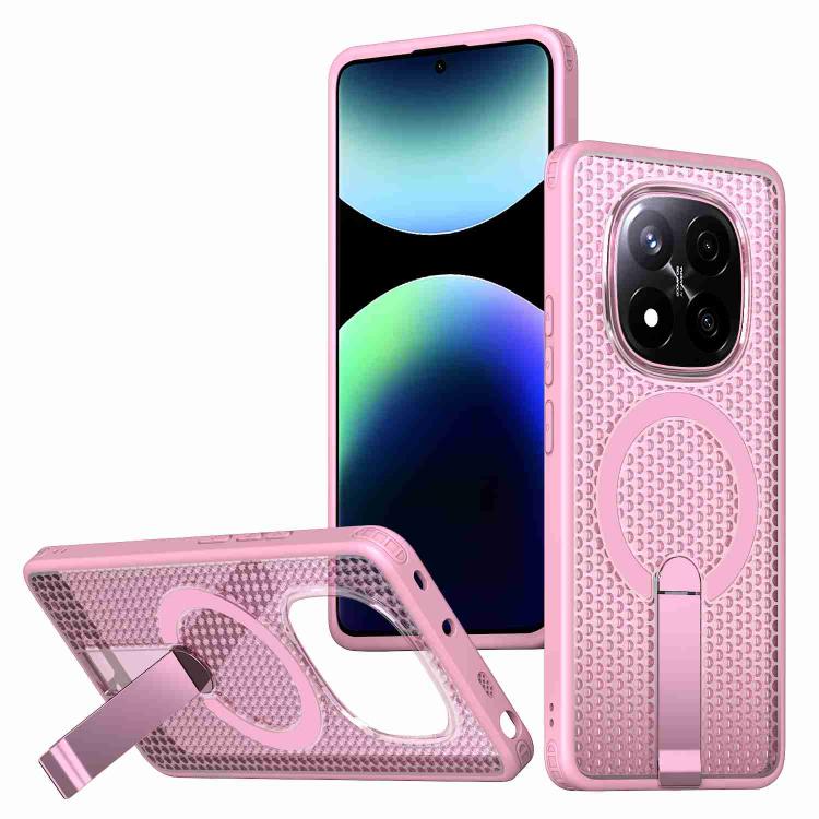 

For Redmi Note 14 Pro / Note 14 Pro+ 5G Honeycomb Cooling MagSafe Holder Phone Case(Pink)