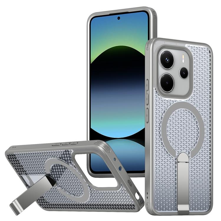 

For Redmi Note 14 5G Honeycomb Cooling MagSafe Holder Phone Case(Titanium Grey)