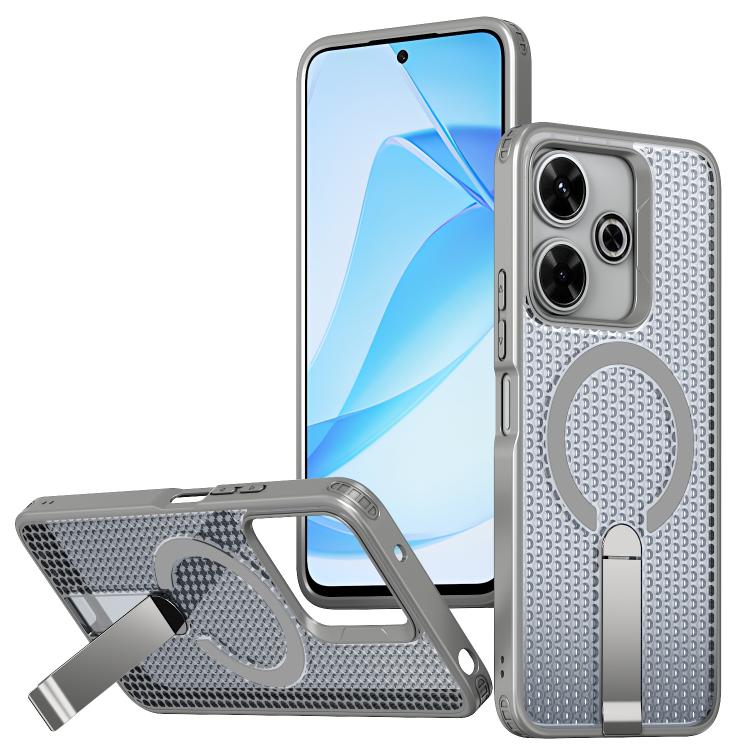 

For Redmi 13 4G / 5G Honeycomb Cooling MagSafe Holder Phone Case(Titanium Grey)