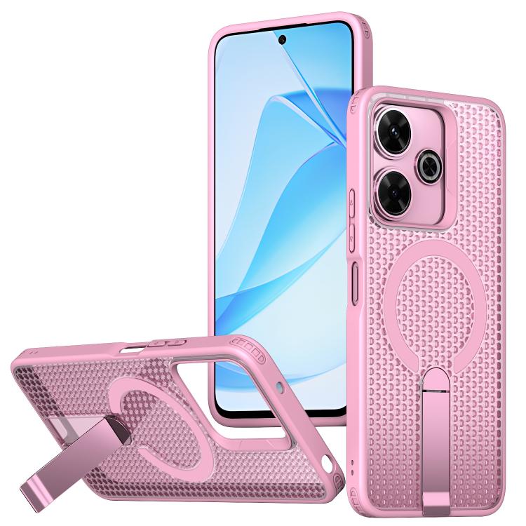 

For Redmi 13 4G / 5G Honeycomb Cooling MagSafe Holder Phone Case(Pink)