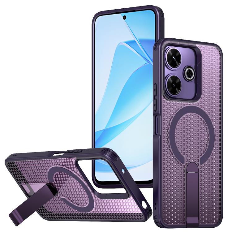 

For Redmi 13 4G / 5G Honeycomb Cooling MagSafe Holder Phone Case(Purple)