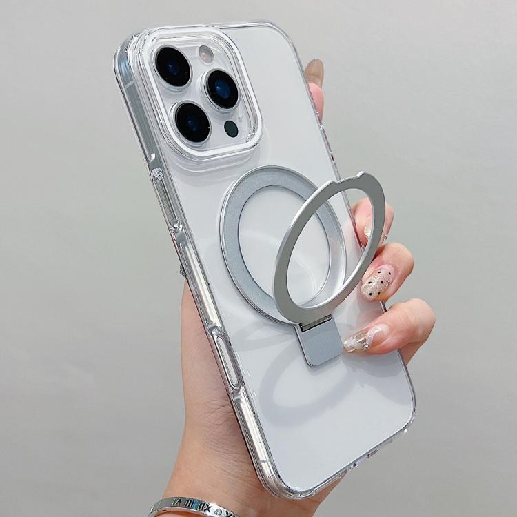 

For iPhone 16 Pro Max Transparent Colorful Metal Ring Holder MagSafe Phone Case(Transparent)