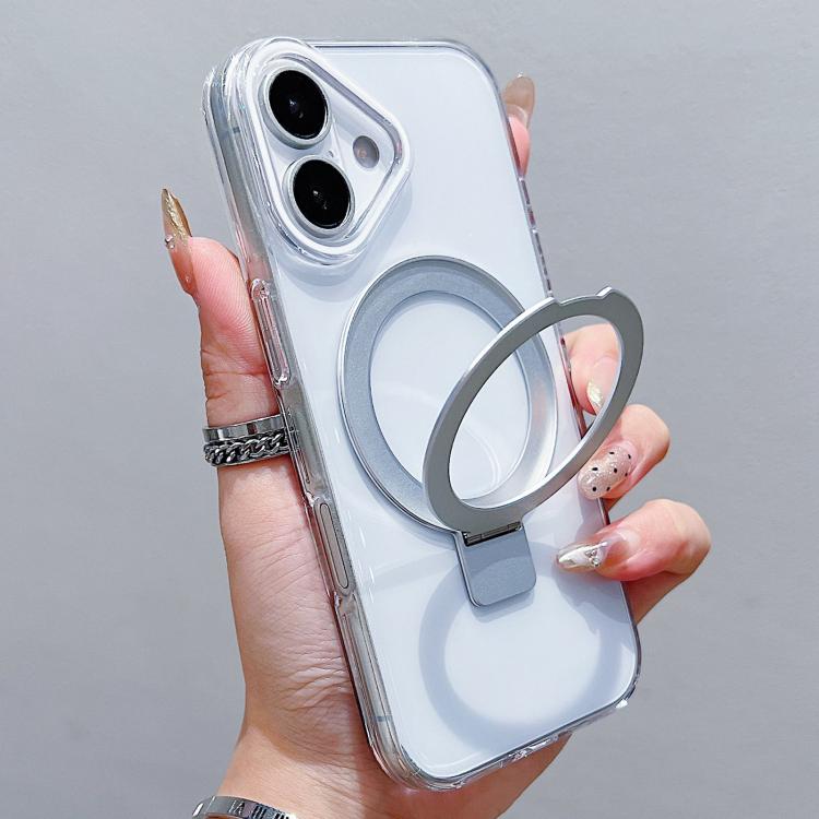 

For iPhone 16 Plus Transparent Colorful Metal Ring Holder MagSafe Phone Case(Transparent)