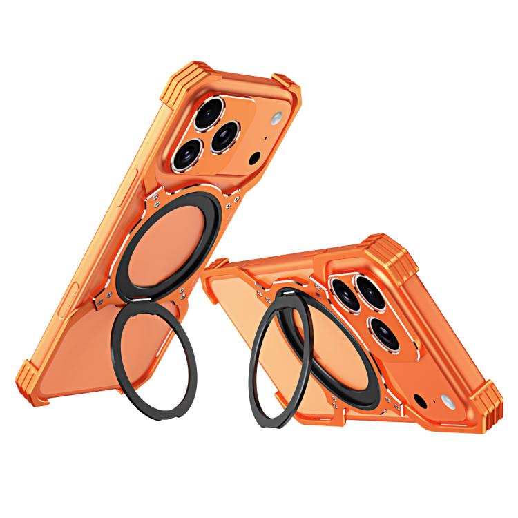 

For iPhone 17 Pro Mechanical Arm Borderless MagSafe Holder Metal Phone Case(Orange Silver)