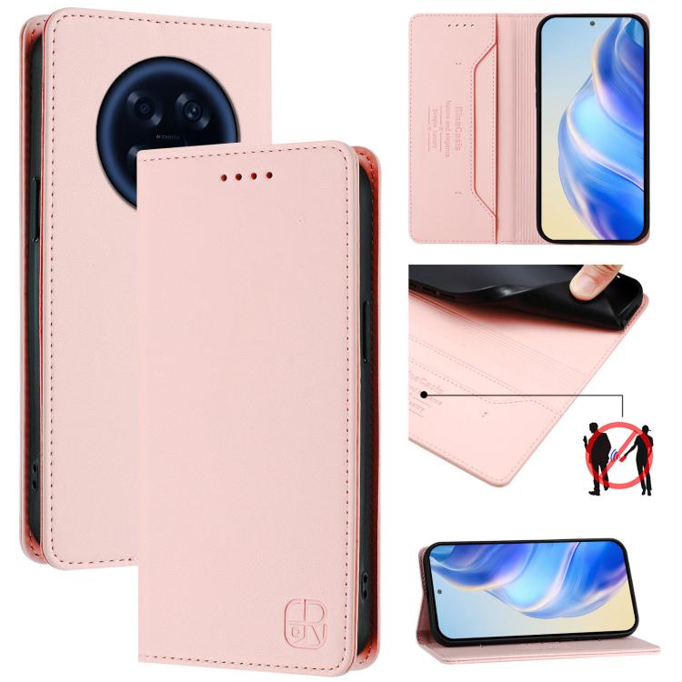 

For OPPO A6 GT 5G RC01 Dual-Folded Magnetic Suction RFID Leather Phone Case(Pink)