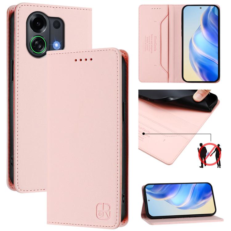 

For OPPO K13 Turbo 5G / K13 Turbo Pro 5G RC01 Dual-Folded Magnetic Suction RFID Leather Phone Case(Pink)