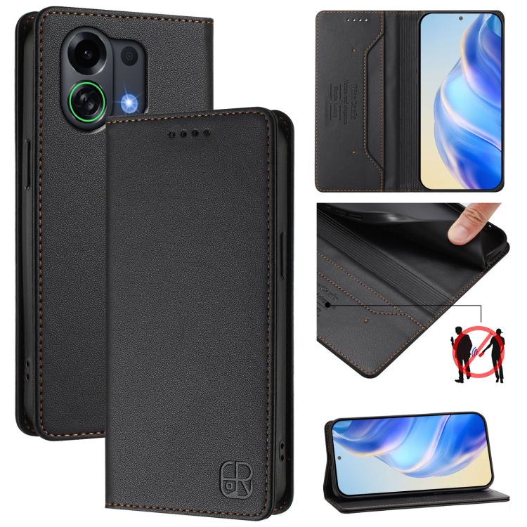 

For OPPO K13 Turbo 5G / K13 Turbo Pro 5G RC01 Dual-Folded Magnetic Suction RFID Leather Phone Case(Black)