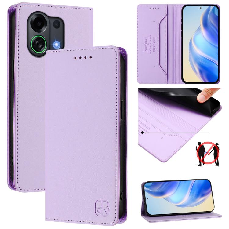 

For OPPO K13 Turbo 5G / K13 Turbo Pro 5G RC01 Dual-Folded Magnetic Suction RFID Leather Phone Case(Light Purple)