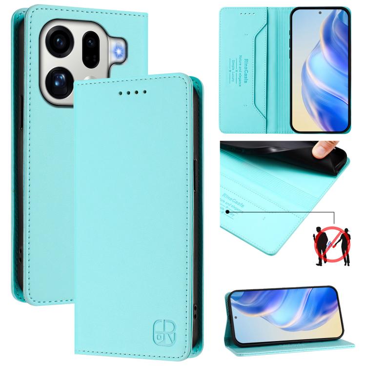 

For OPPO Find X9 Pro RC01 Dual-Folded Magnetic Suction RFID Leather Phone Case(Mint Green)