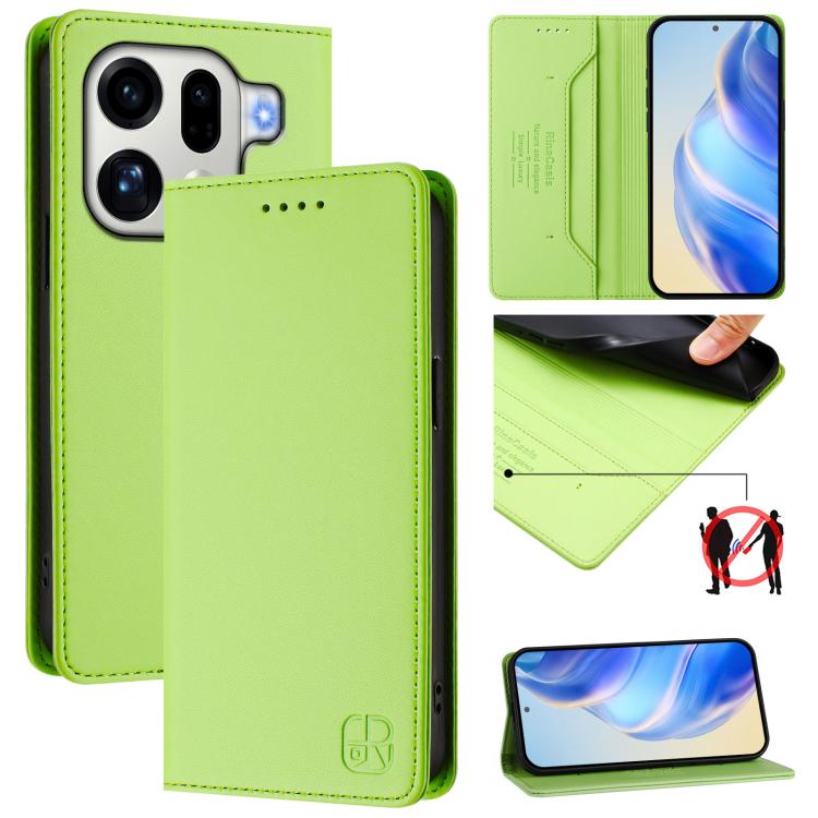 

For OPPO Find X9 Pro RC01 Dual-Folded Magnetic Suction RFID Leather Phone Case(Grass Green)