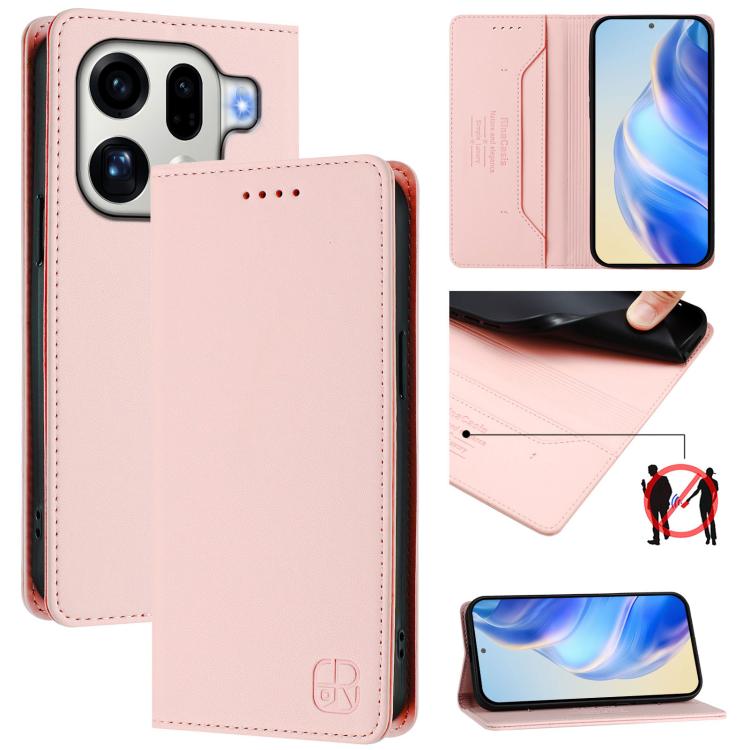 

For OPPO Find X9 Pro RC01 Dual-Folded Magnetic Suction RFID Leather Phone Case(Pink)