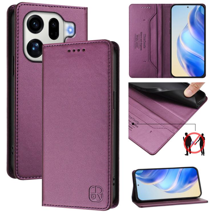 

For OPPO Find X9 Pro RC01 Dual-Folded Magnetic Suction RFID Leather Phone Case(Violet)