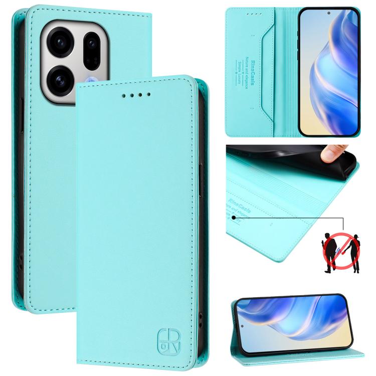 

For OPPO Find X9 RC01 Dual-Folded Magnetic Suction RFID Leather Phone Case(Mint Green)